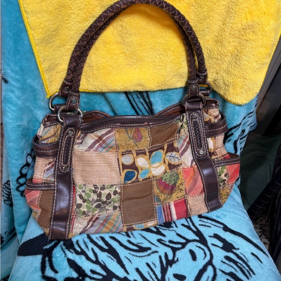 Fossil Handbags - Fossil Patchwork Multi-Color Shoulder Bag with Brown Trim
